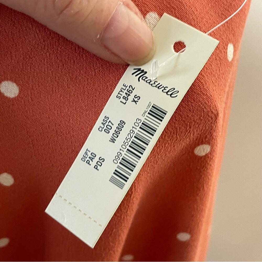 NWT MADEWELL Sash-Tie Wrap Top Blouse in Polka Dot Peach & white size xs - Picture 5 of 7